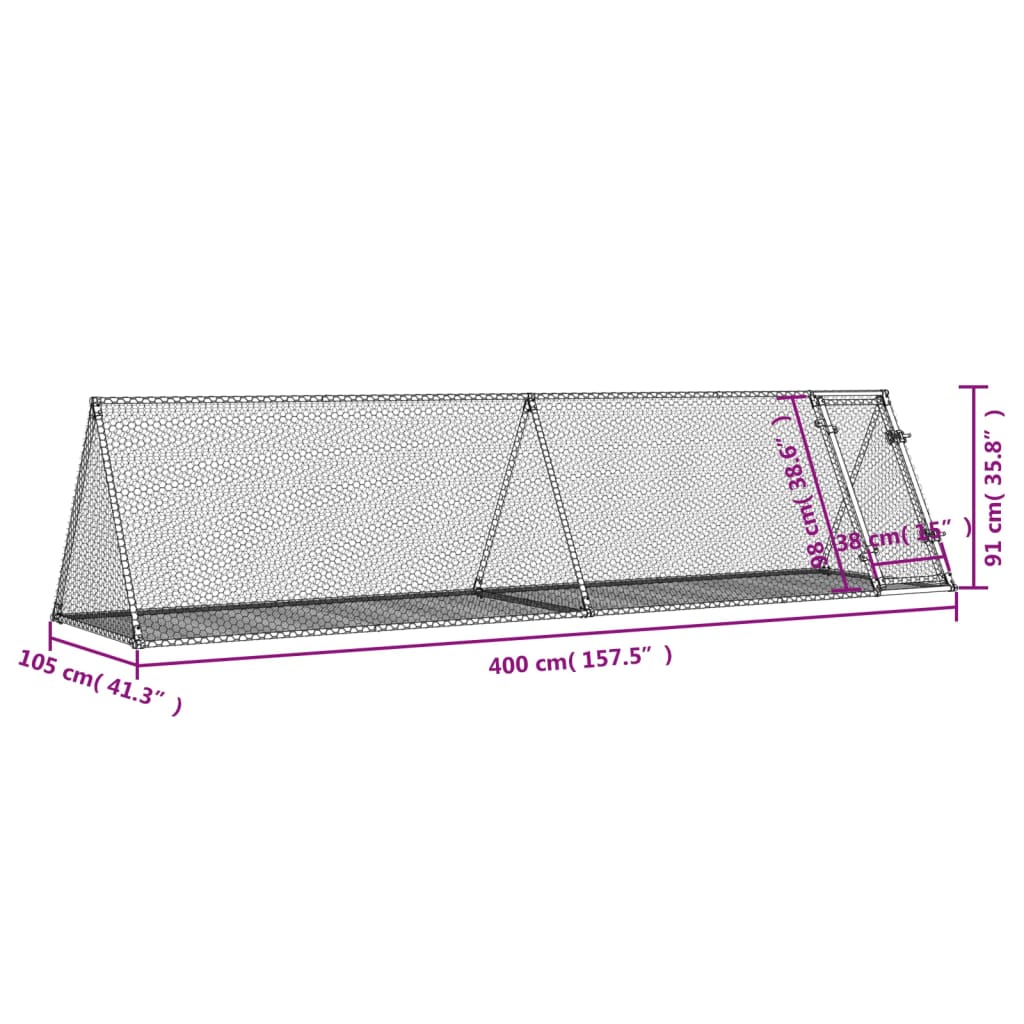 Clapier argenté 400x105x91 cm acier galvanisé