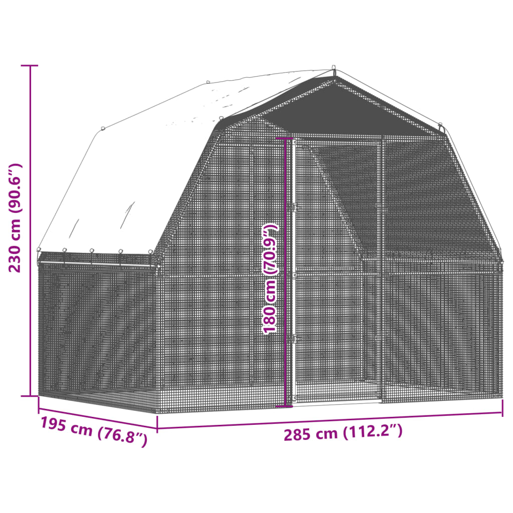 Cage à poules avec toit et porte argenté acier galvanisé