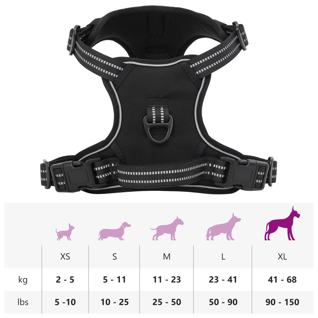 Harnais pour chien et bandes réfléchissantes réglables noir XL