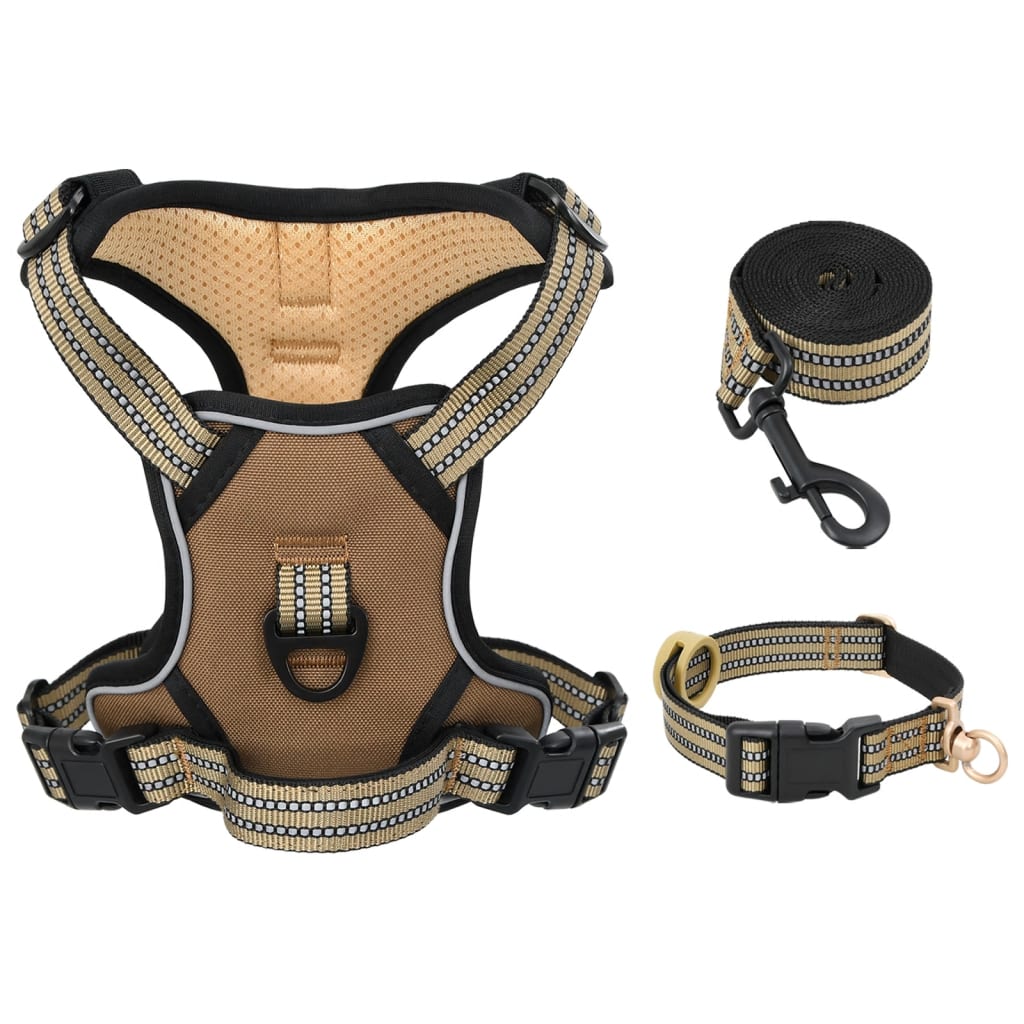 Harnais pour chien avec laisse et collier réglables marron S