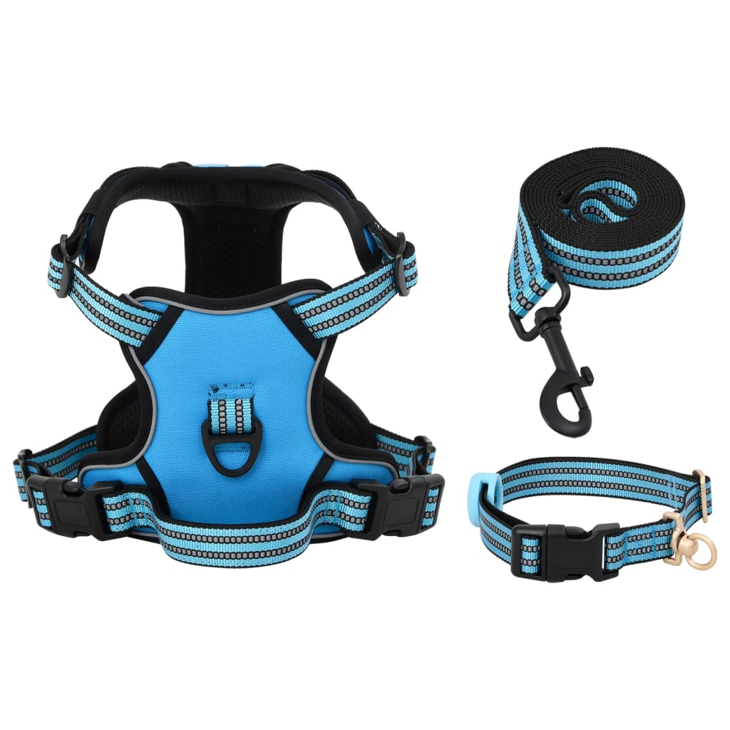 Harnais pour chien avec laisse et collier réglables bleu M