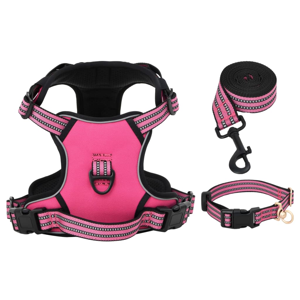 Harnais pour chien avec laisse et collier réglables rose M