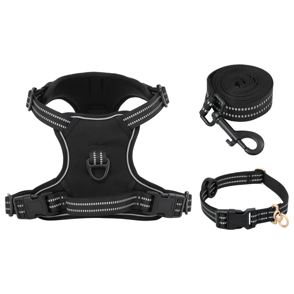 Harnais pour chien avec laisse et collier réglables noir XL