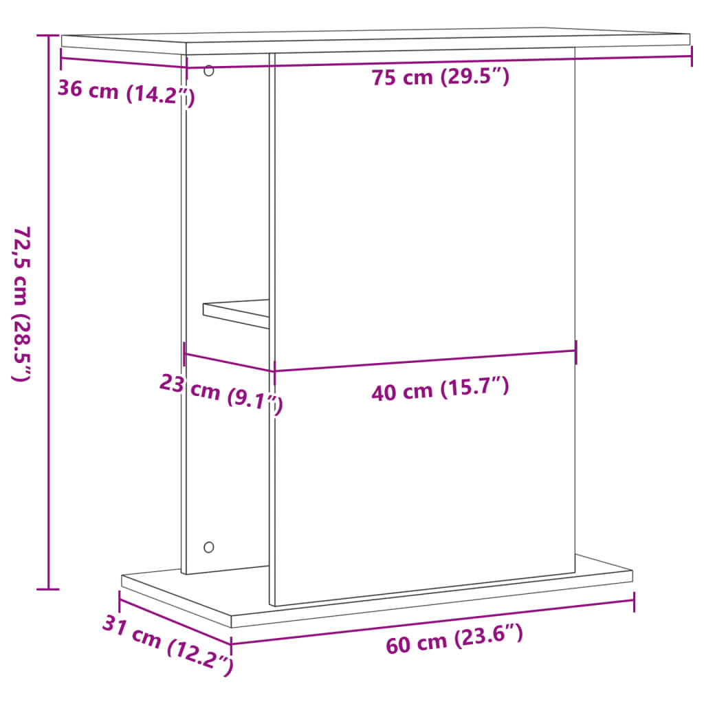 Support d'aquarium chêne artisanal 36x75x72,5cm bois ingénierie